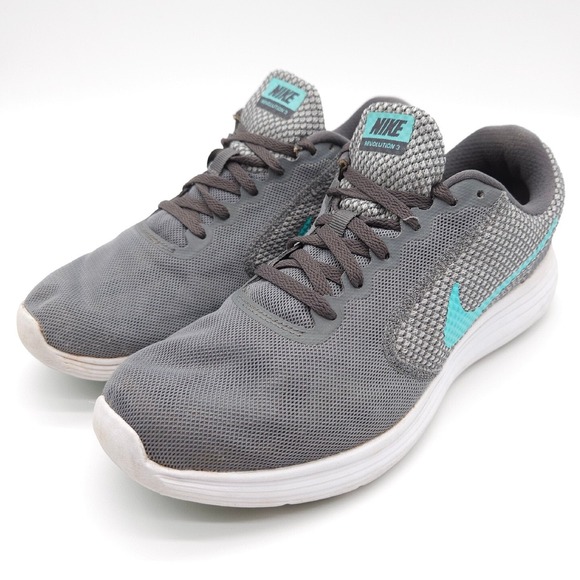 Nike (Womens Size 10) Gray Teal Revolution 3 Mesh Running Shoes Lace Up Sneakers - Picture 1 of 9
